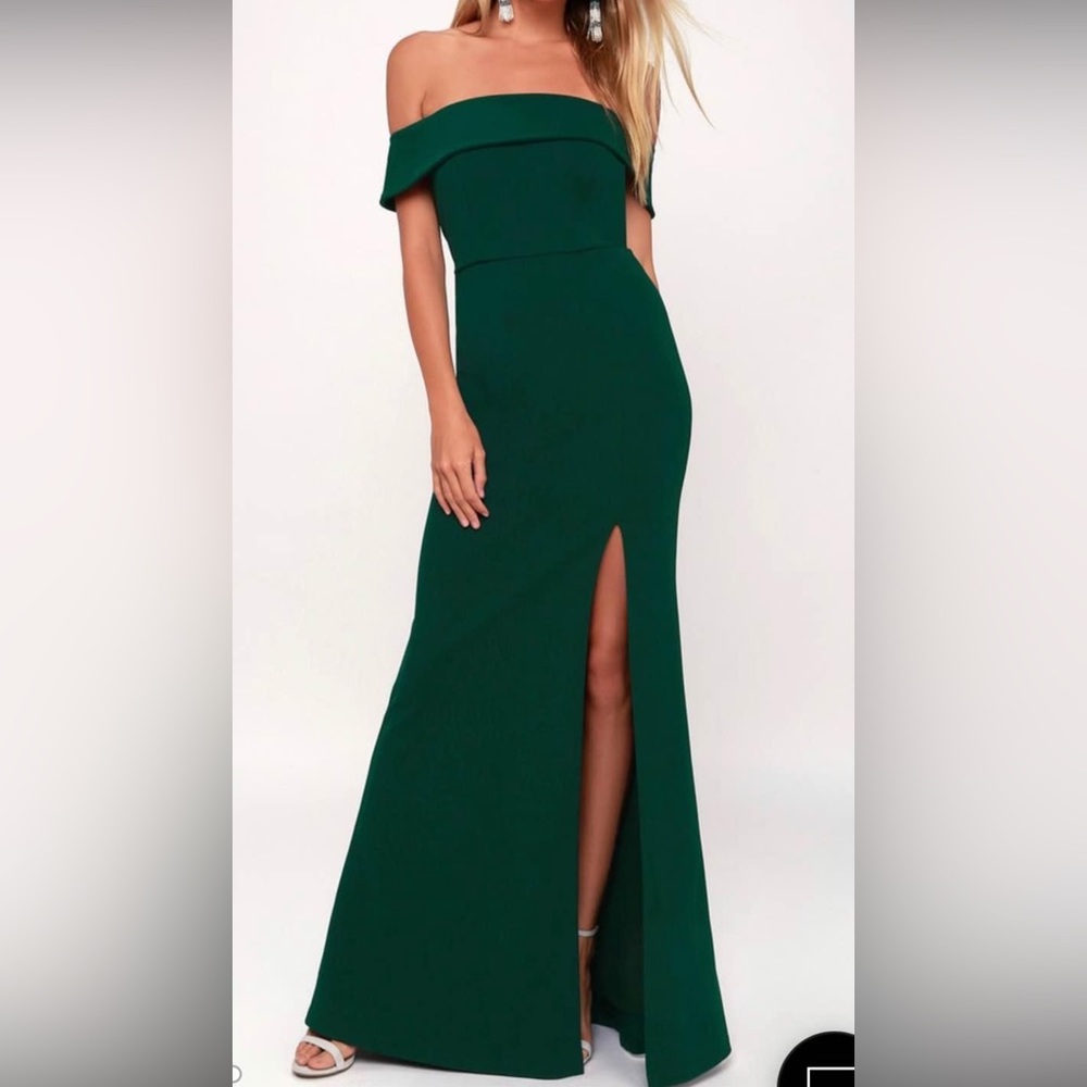 Lulu's Wedding Guest Off-The-Shoulder Green Floor Length Dress